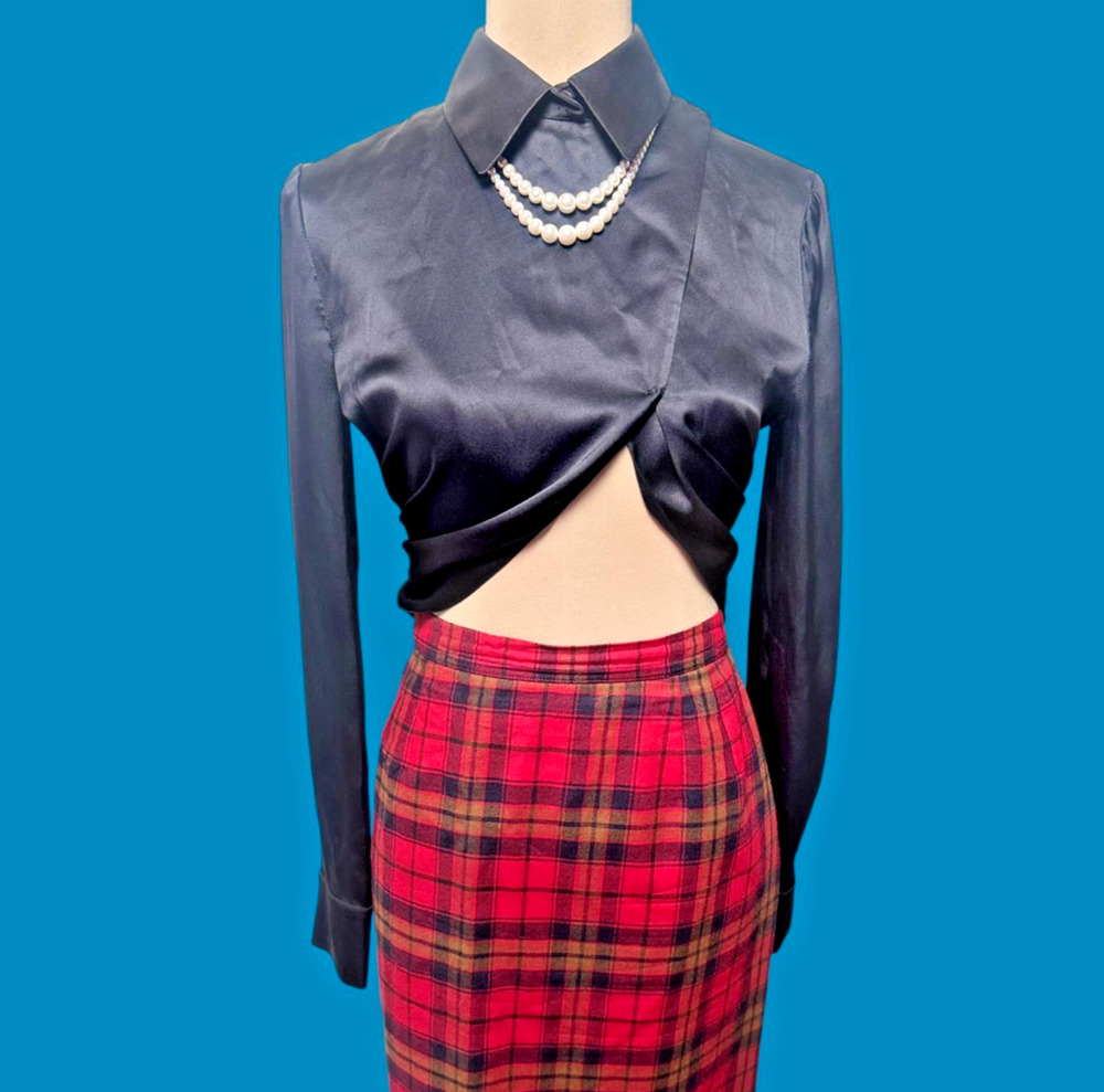 Emanuel Ungaro Paris 100% Silk Black Vintage Shirt Designer 90s Minimalist Lux